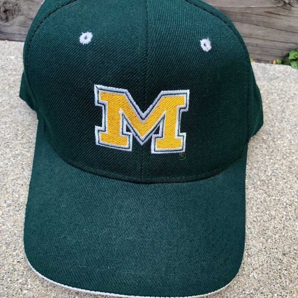 Vintage Letter M Varsity Hat Mens Adjustable Wool Blend Baseball Cap Green​​​​​​